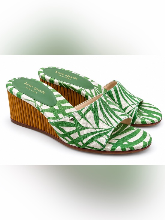 kate spade Shoes - Kate Spade Meena Palm Green Canvas Bamboo Wedge Sandals Size 9